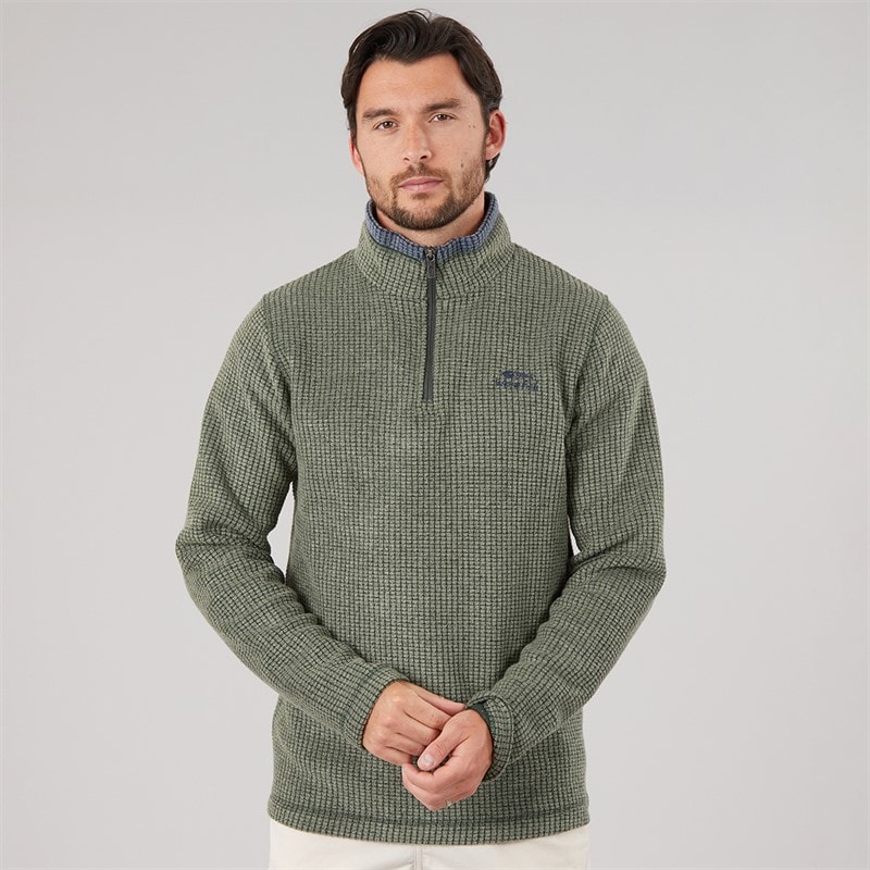 Mens Walker 1/4 Zip Grid Fleece Beetle Green - Image 3