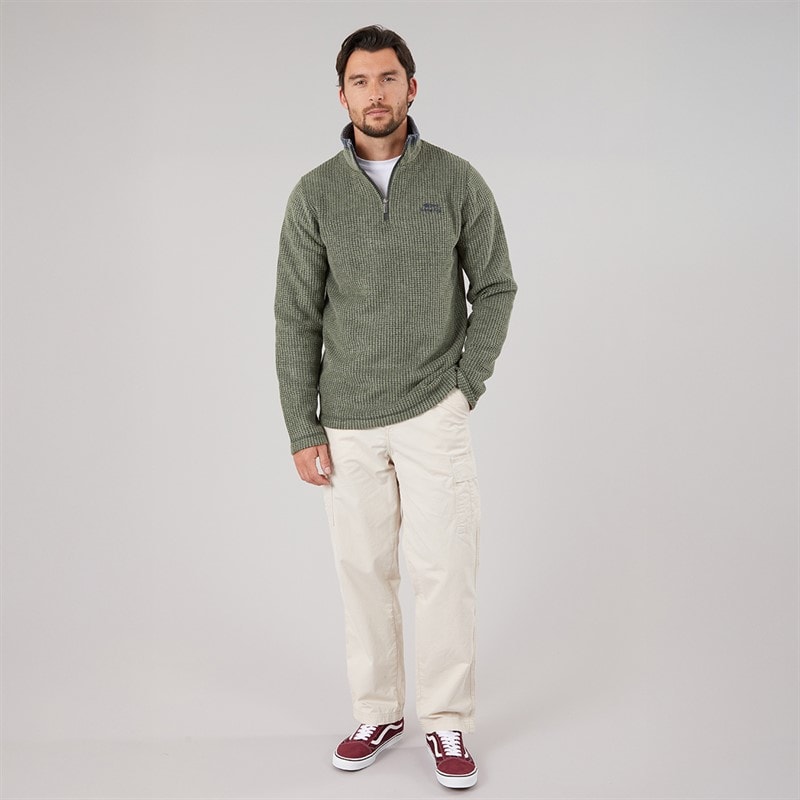 Mens Walker 1/4 Zip Grid Fleece Beetle Green - Image 4