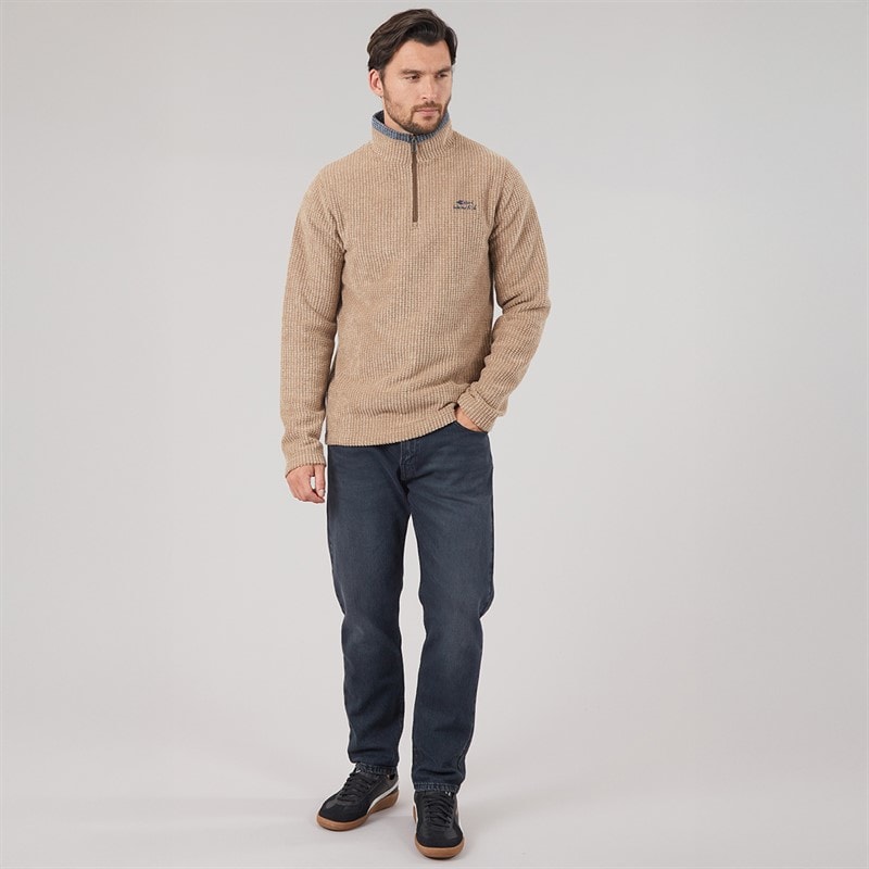 Mens Walker 1/4 Zip Grid Fleece Cola - Image 3