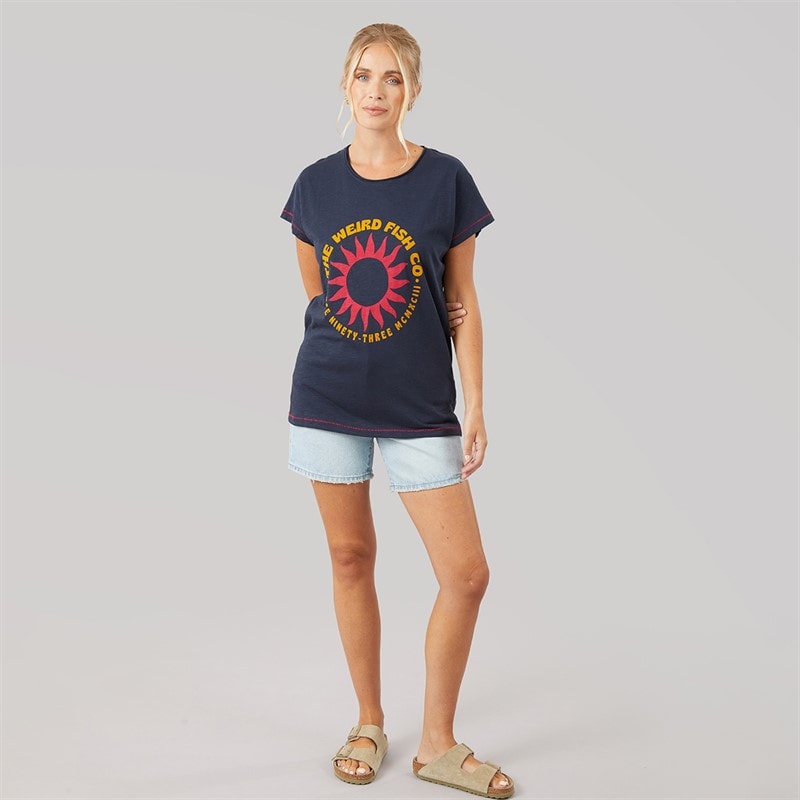 Womens Sunburst Graphic T-Shirt Navy - Image 4
