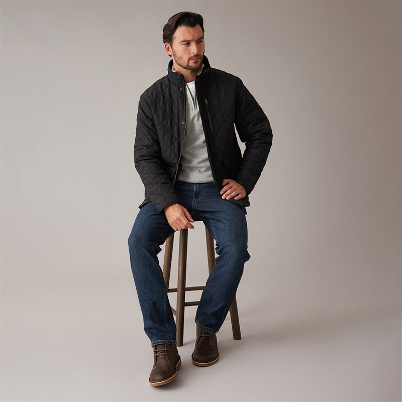 Mens Argyle Quilted Jacket Black - Image 4