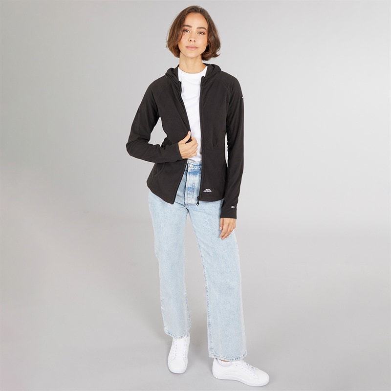 Womens Marathon Full Zip Hooded Fleece Jacket Black - Image 4