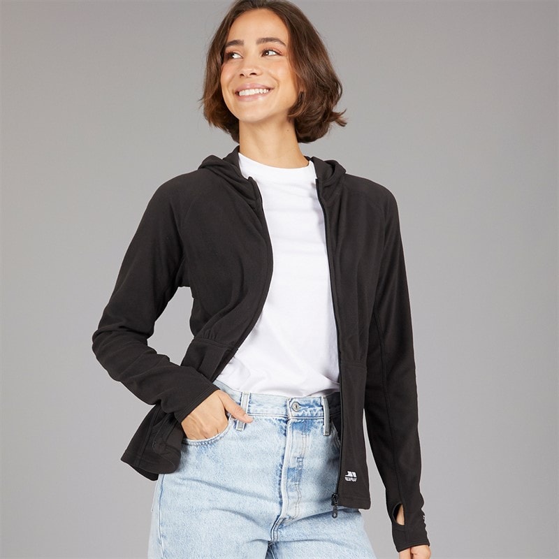Womens Marathon Full Zip Hooded Fleece Jacket Black - Image 5