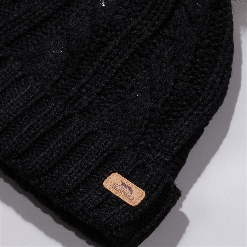Womens Lillia Knitted Bobble Hat Black - Image 2