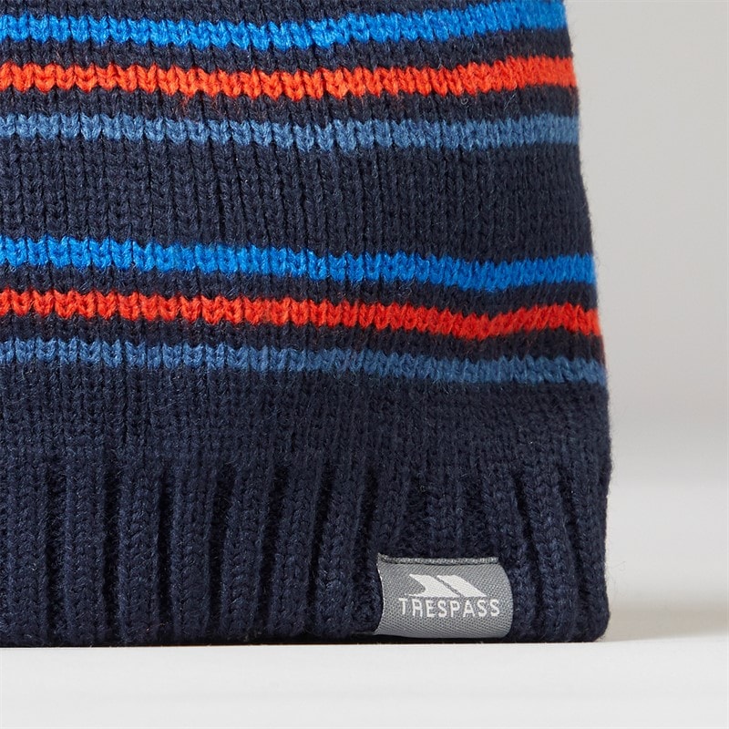Mens Ray Striped Knitted Beanie Hat Navy - Image 2