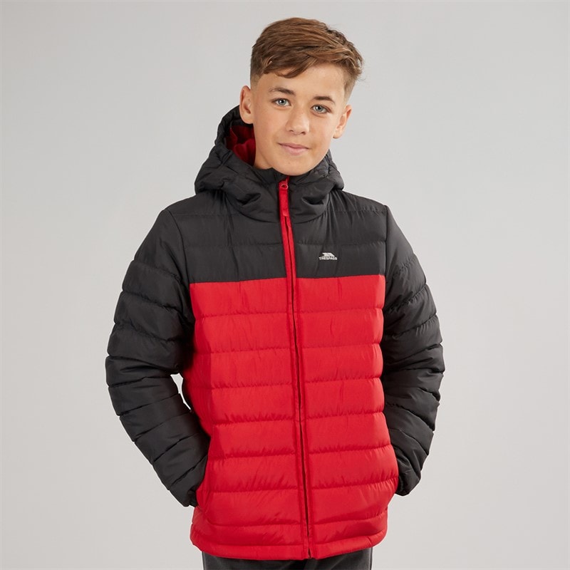 Junior Boys Oskar Padded Hooded Jacket Red/Dark Grey - Image 3