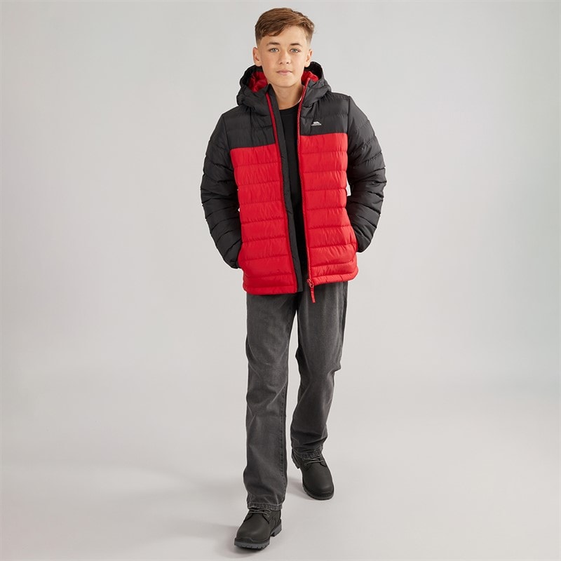 Junior Boys Oskar Padded Hooded Jacket Red/Dark Grey - Image 4