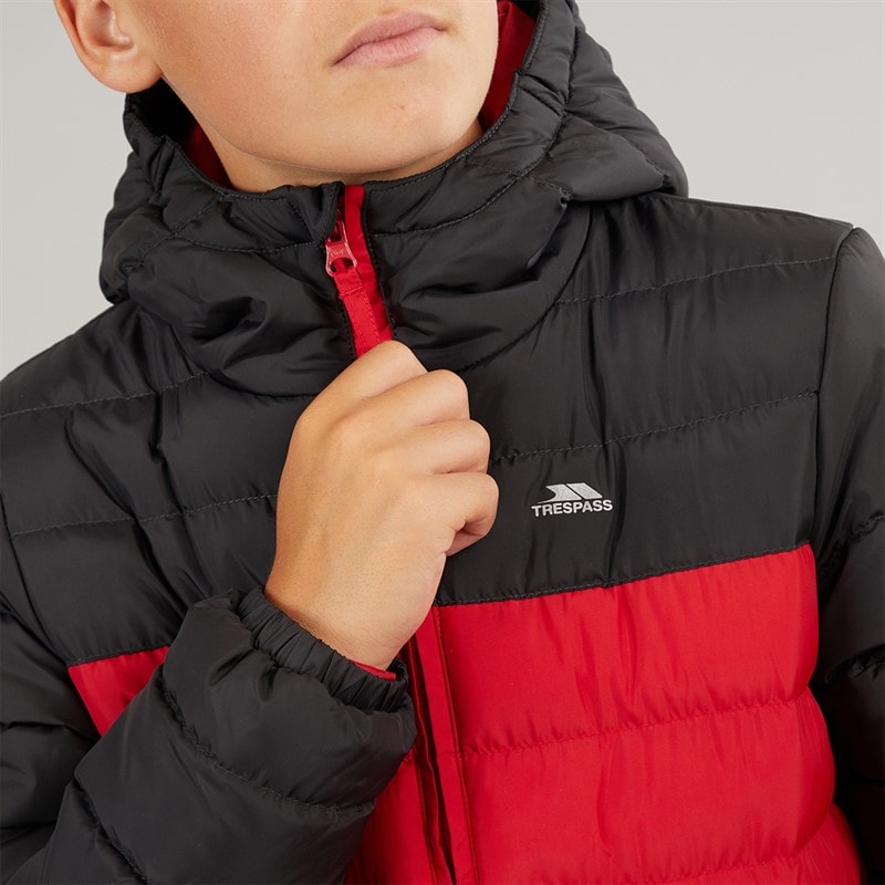 Junior Boys Oskar Padded Hooded Jacket Red/Dark Grey - Image 5