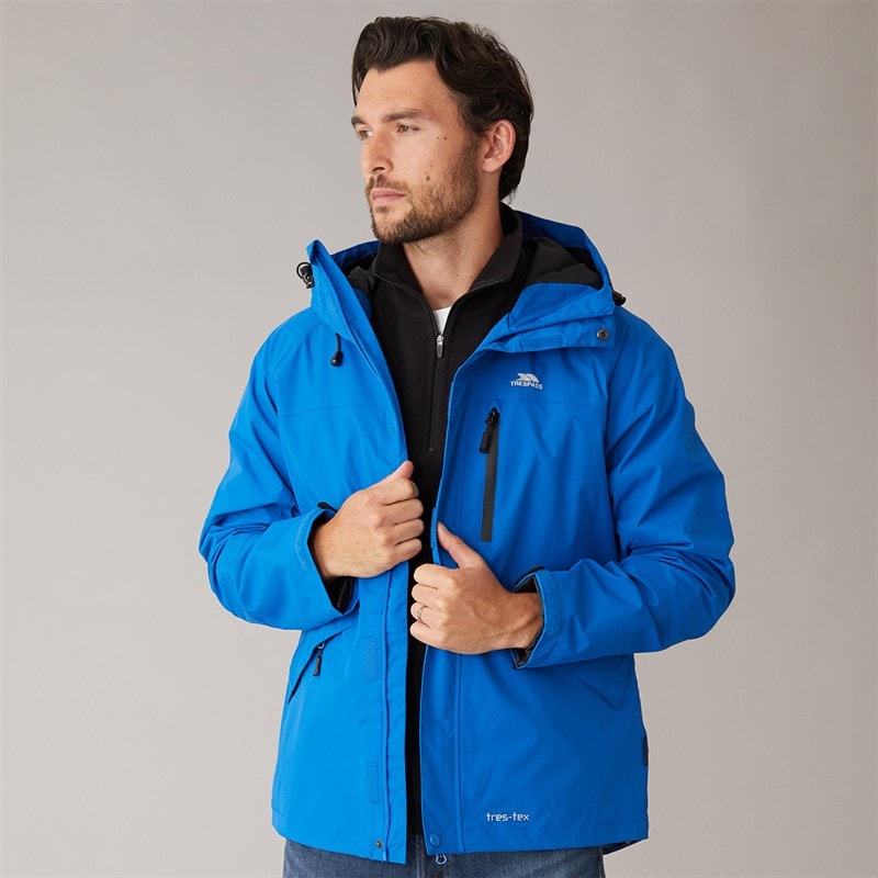 Trespass Mens Corvo Waterproof Hooded Shell Jacket Blue