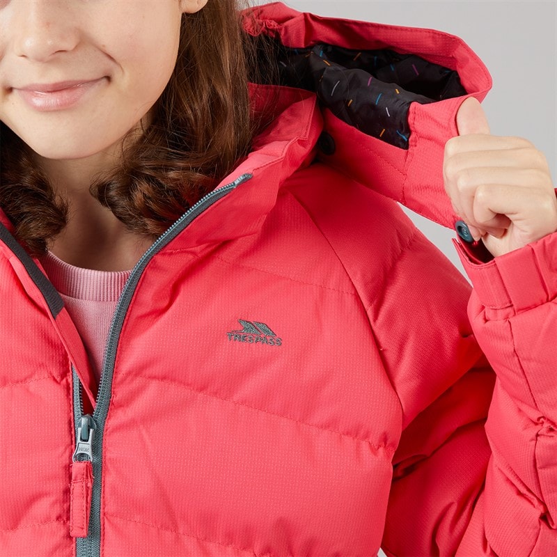 Girls Amira Waterproof Padded Hooded Jacket Strawberry - Image 3