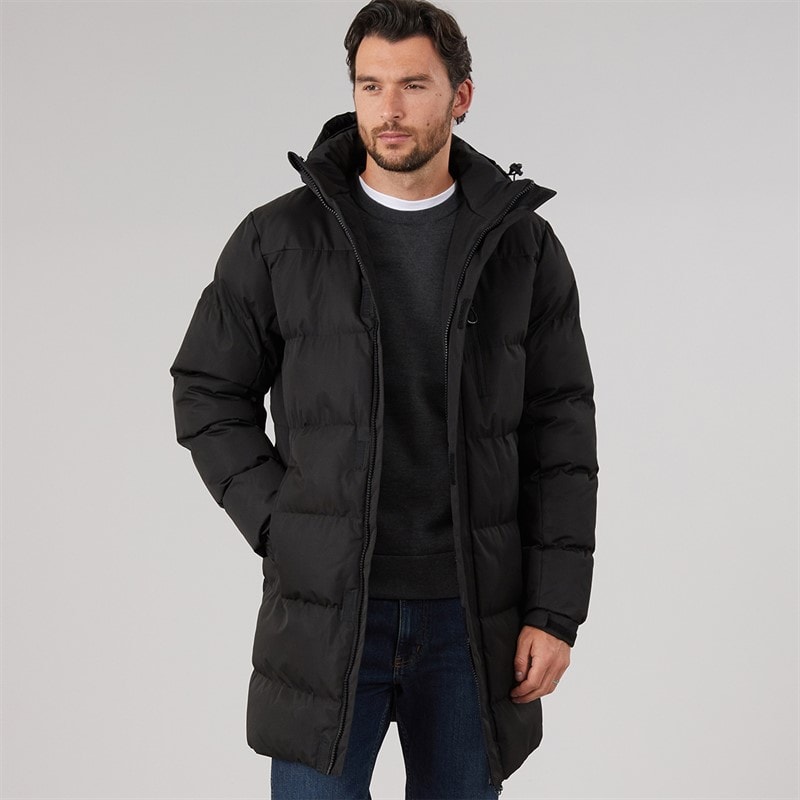 Trespass Mens Belvoir Waterproof Padded Long Jacket Black