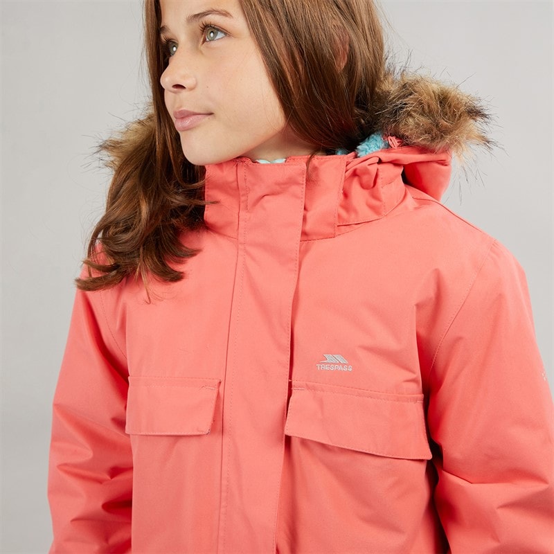 Trespass Girls Larission Insulated Waterproof Parka Soft Orange - Image 5