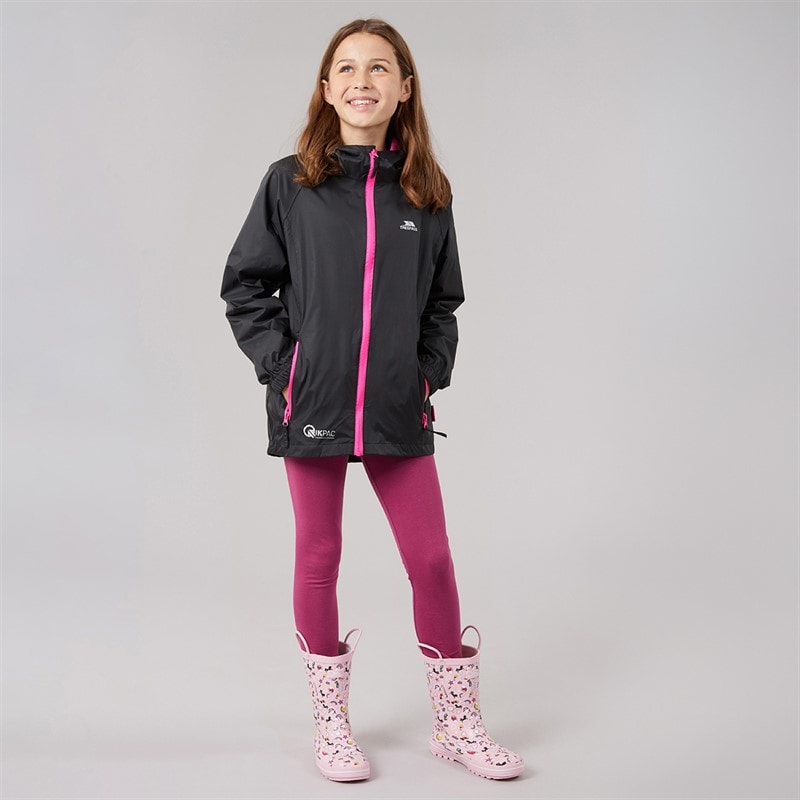 Girls Qikpac Waterproof Jacket Black/Pink - Image 4
