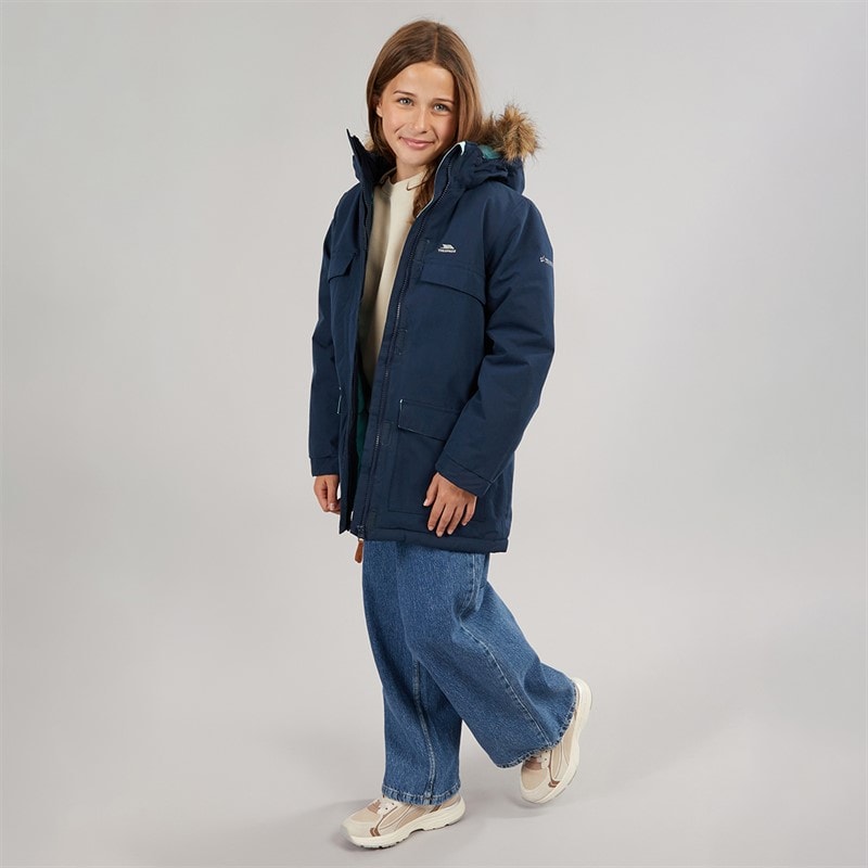 Trespass Girls Larission Insulated Waterproof Parka Navy - Image 4