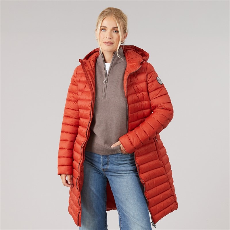Trespass Womens Briarlea Padded Hooded Long Coat Burnt Orange