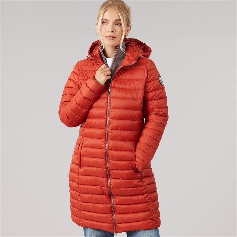 Womens Briarlea Padded Hooded Long Coat Burnt Orange - Image 3
