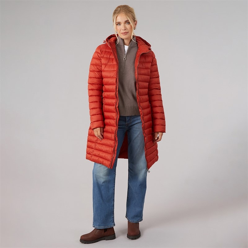 Womens Briarlea Padded Hooded Long Coat Burnt Orange - Image 4