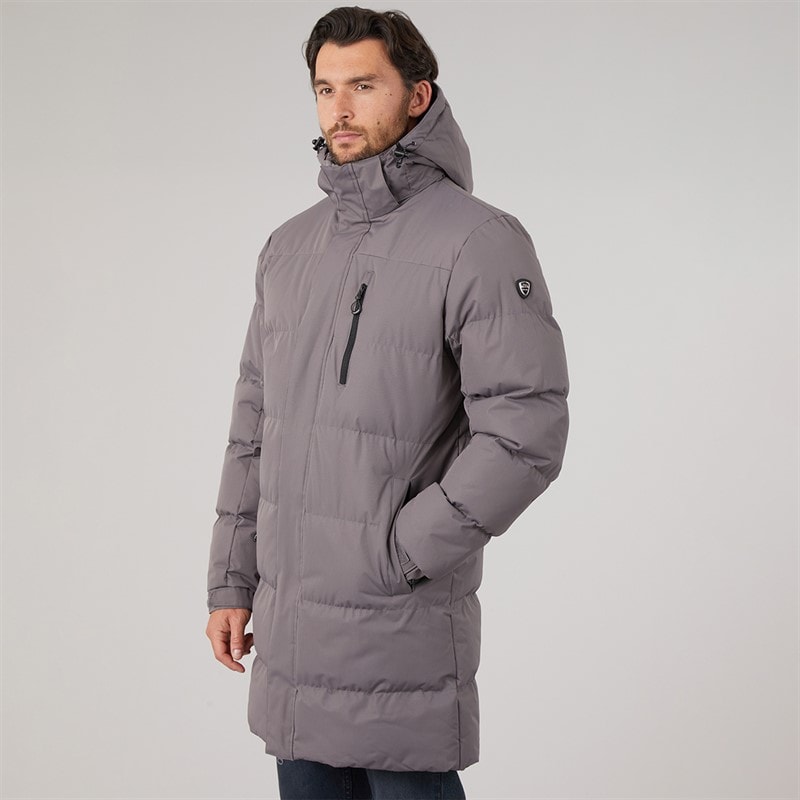 Mens Belvoir Waterproof Padded Long Jacket Mid Grey - Image 3