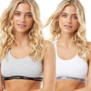Womens Frankie Logo Two Pack Cotton Bralettes White/Grey Marl