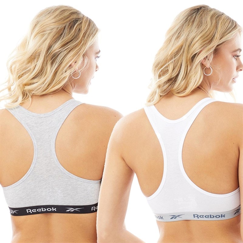 Womens Frankie Logo Two Pack Cotton Bralettes White/Grey Marl - Image 2
