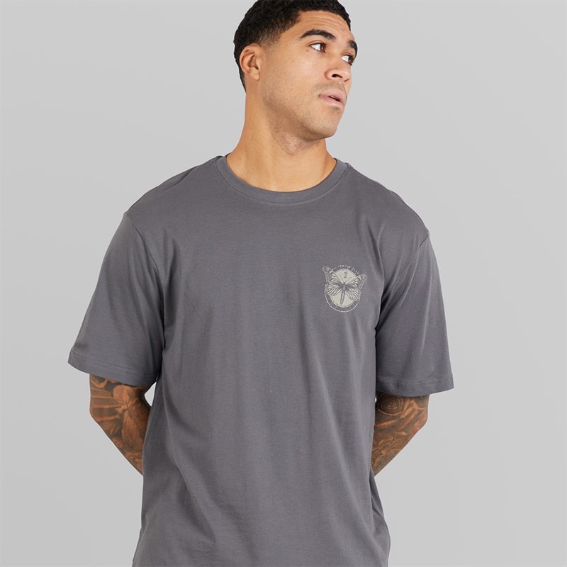Mens Tristan Relaxed T-Shirt Grey Pinstripe/Butterflies - Image 2