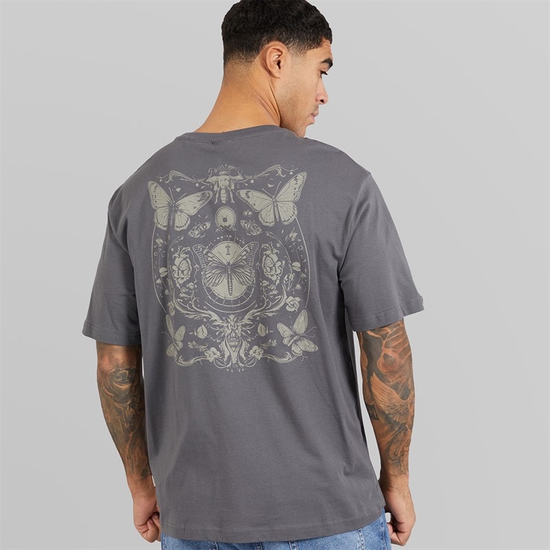 Mens Tristan Relaxed T-Shirt Grey Pinstripe/Butterflies - Image 3