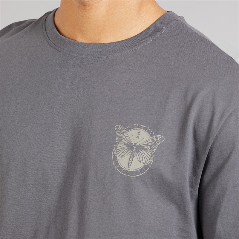 Mens Tristan Relaxed T-Shirt Grey Pinstripe/Butterflies - Image 5