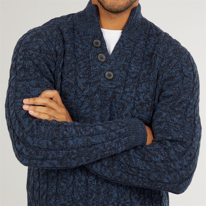 Mens Hasting Mock Neck Knitted Jumper Denim Twist - Image 3