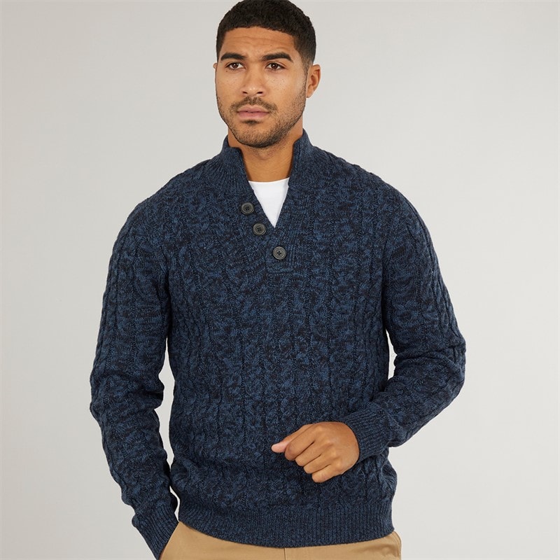 Mens Hasting Mock Neck Knitted Jumper Denim Twist - Image 5