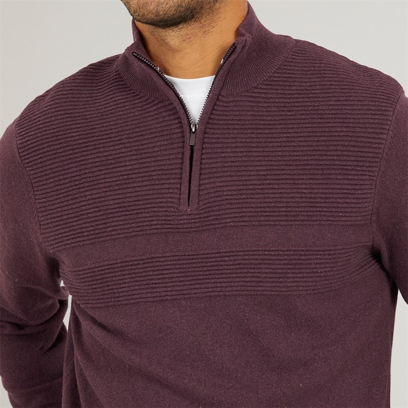 Mens Fox 1/4 Zip Jumper Plum - Image 3