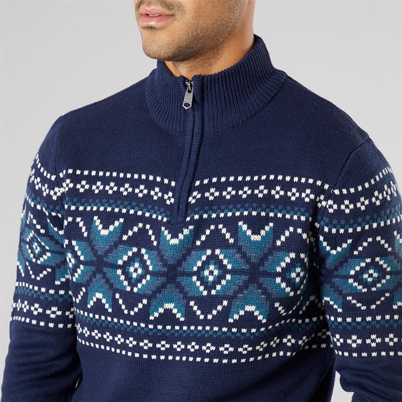 Mens 1/4 Zip Hinchley Jumper Navy - Image 3