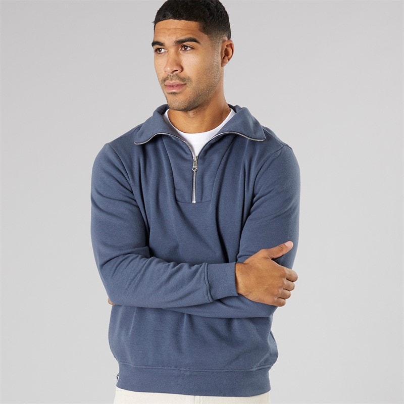 Mens 1/4 Zip Cosmopolitan Fleece Sweatshirt Denim - Image 1