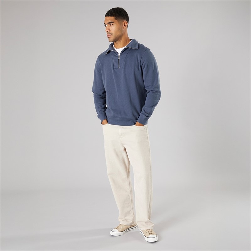 Mens 1/4 Zip Cosmopolitan Fleece Sweatshirt Denim - Image 3