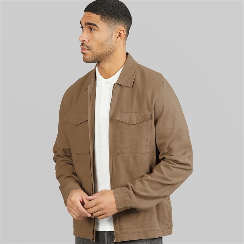 THREADBARE Mens Key Linen Shirt Jacket Taupe