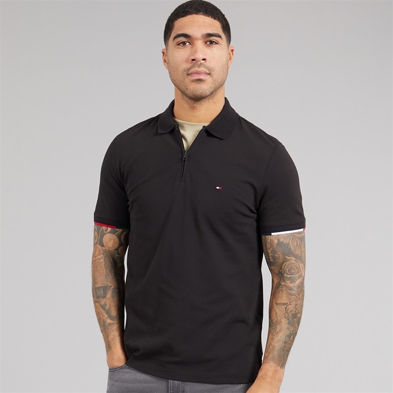 Tommy Hilfiger Mens Zip Up Polo Shirt Black