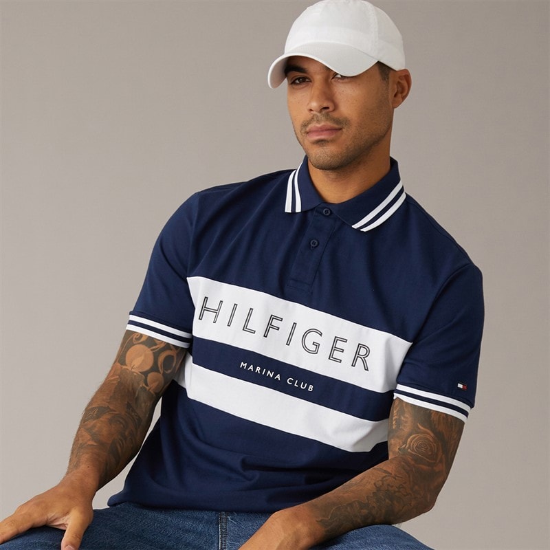 Tommy Hilfiger Mens Chest Branding Polo Shirt Carbon Navy/White