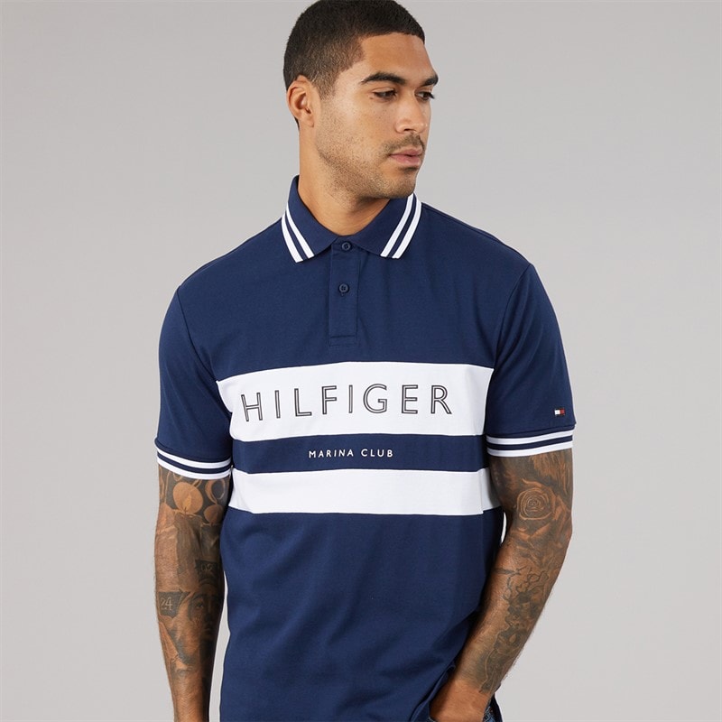 Mens Chest Branding Polo Shirt Carbon Navy/White - Image 3