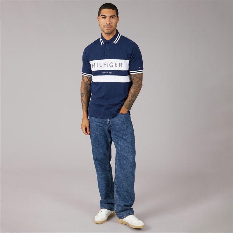 Mens Chest Branding Polo Shirt Carbon Navy/White - Image 4