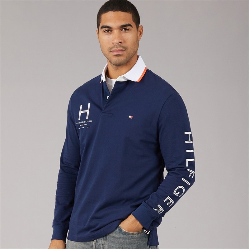 Tommy Hilfiger Mens Athleisure Long Sleeve Polo Shirt Carbon Navy