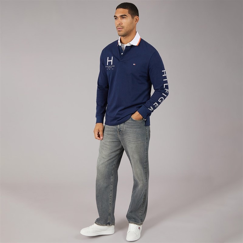 Mens Athleisure Long Sleeve Polo Shirt Carbon Navy - Image 3