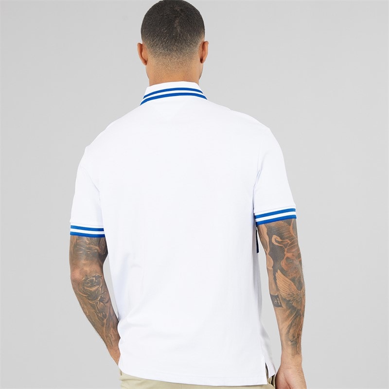 Mens Chest Branding Polo Shirt White/Liberty Blue - Image 2