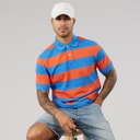 Mens Block Stripe Reg Polo Shirt Brilliant Orange/Blue Orbit