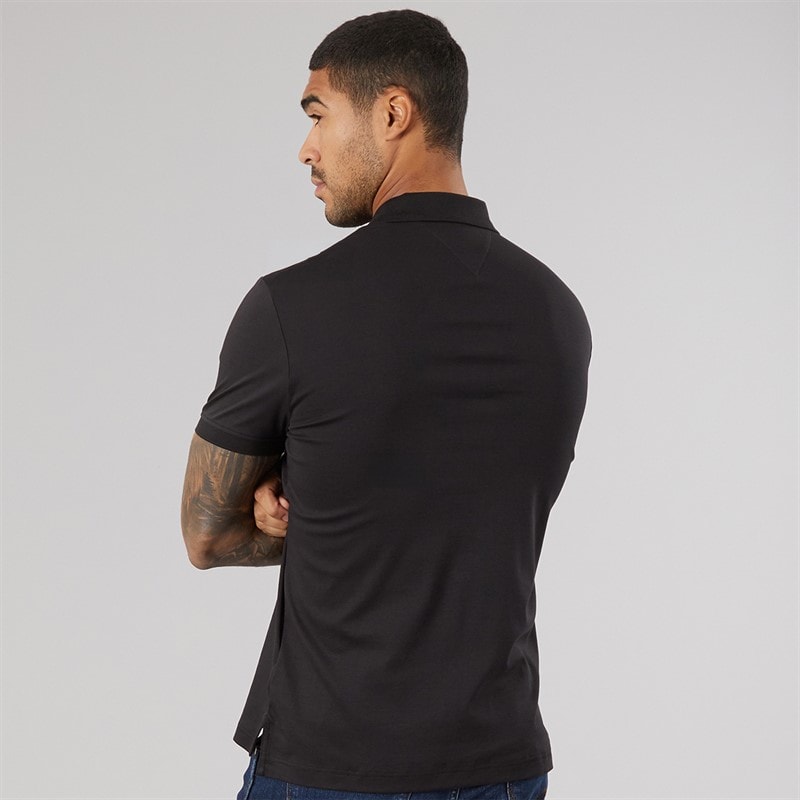 Mens Interlock Zip Reg Polo Shirt Black - Image 2