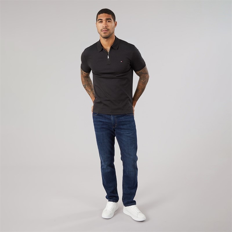 Mens Interlock Zip Reg Polo Shirt Black - Image 4