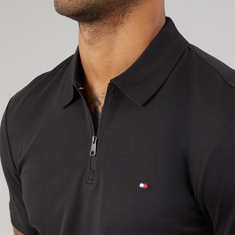 Mens Interlock Zip Reg Polo Shirt Black - Image 5