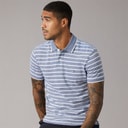 Mens Cotton Linen Pique Polo Shirt Blue Jean/White