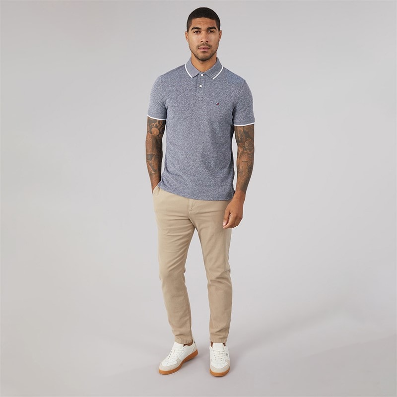 Mens Cotton Linen Pique Polo Shirt Desert Sky - Image 4