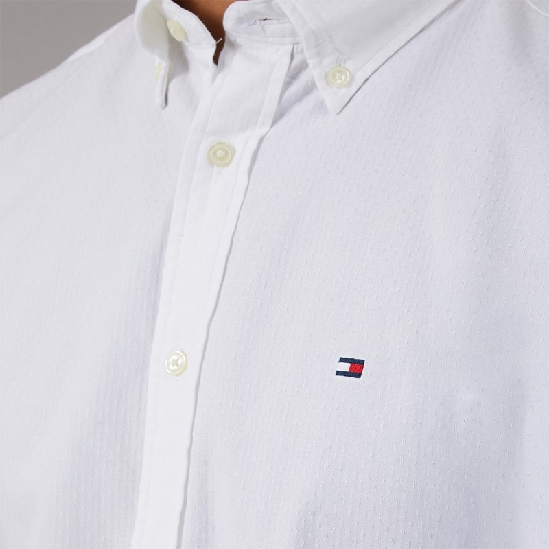 Mens Flex Dobby Long Sleeve Shirt White - Image 3