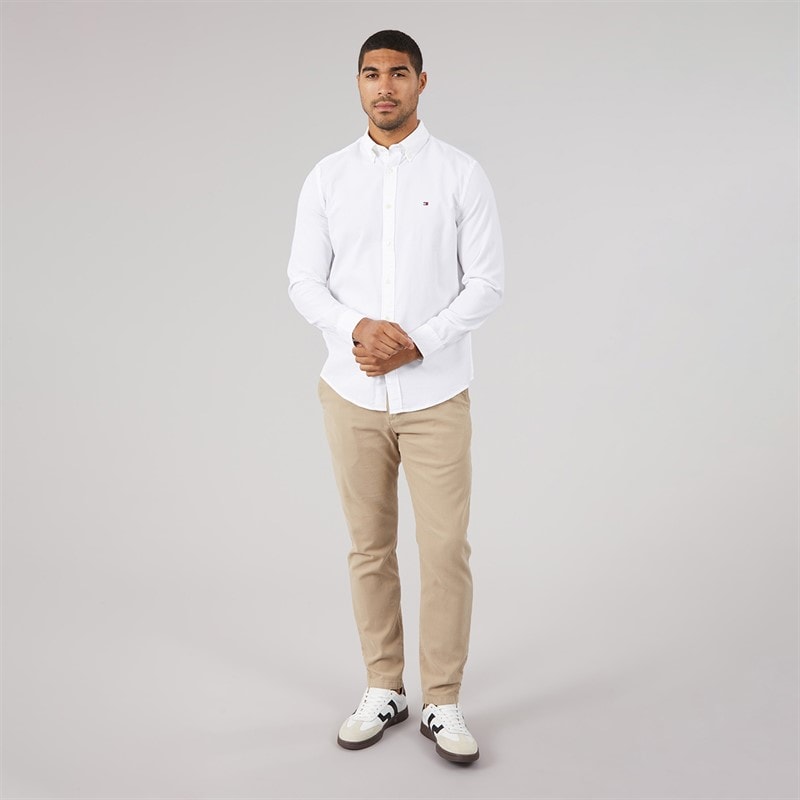 Mens Flex Dobby Long Sleeve Shirt White - Image 4
