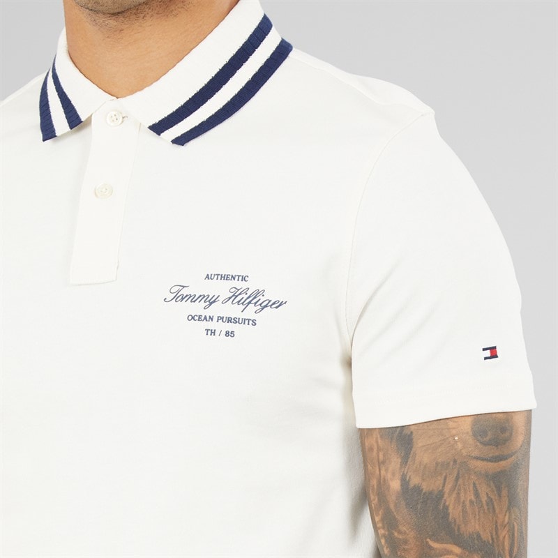 Mens Left Chest Graphic Polo Shirt Ivory Petal - Image 3
